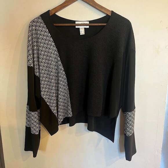 JOSEPH RIBKOFF Women's Black & White Patterned 2 Pc Long Sleeve Tank Top Set - Picture 1 of 11